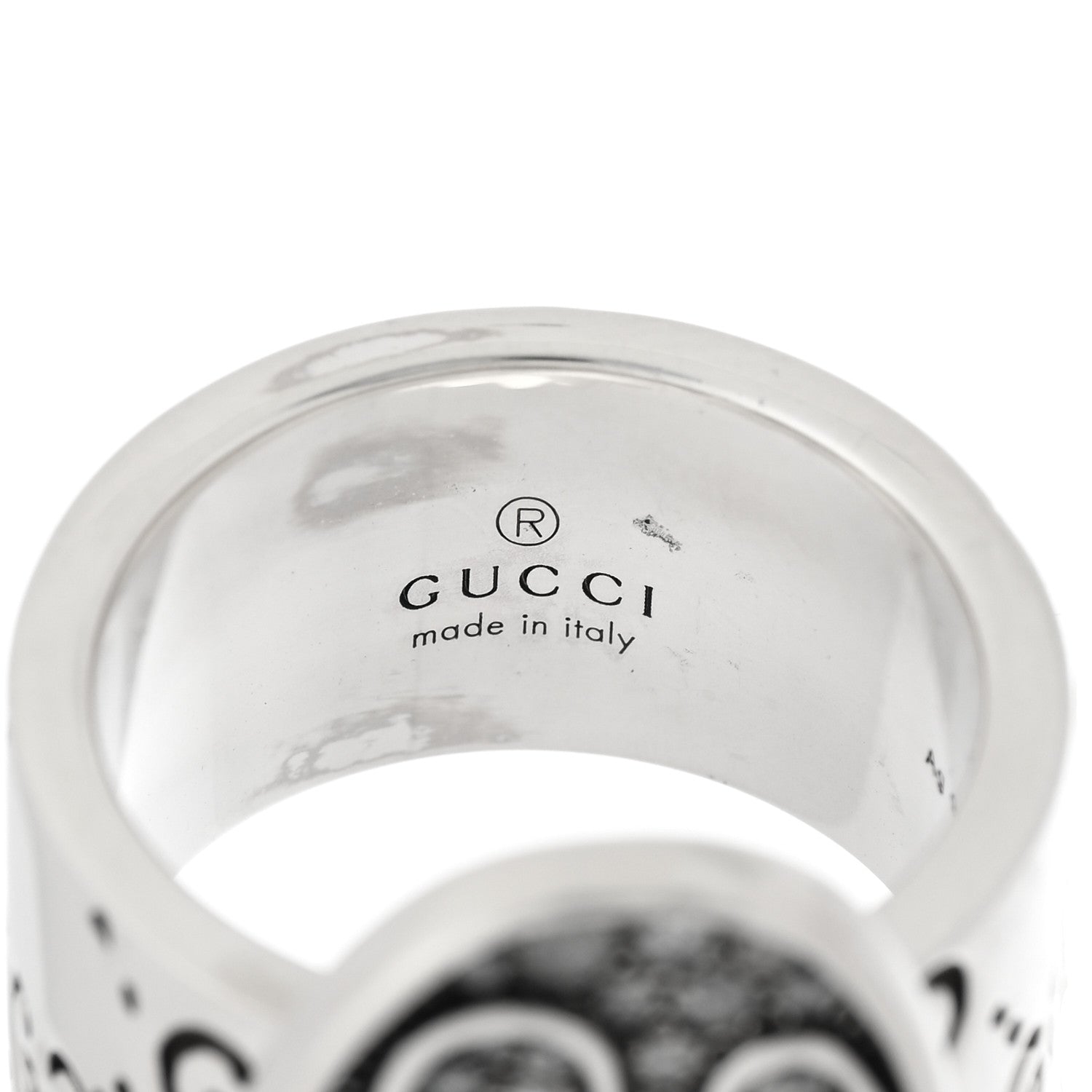 Gucci Sterling Silver Grey Diamond GucciGhost Ghost Ring 53 6.25 4 of 5