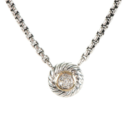 David Yurman Sterling Silver 18K Yellow Gold Diamond 12mm Pave Cookie Necklace 3 of 5