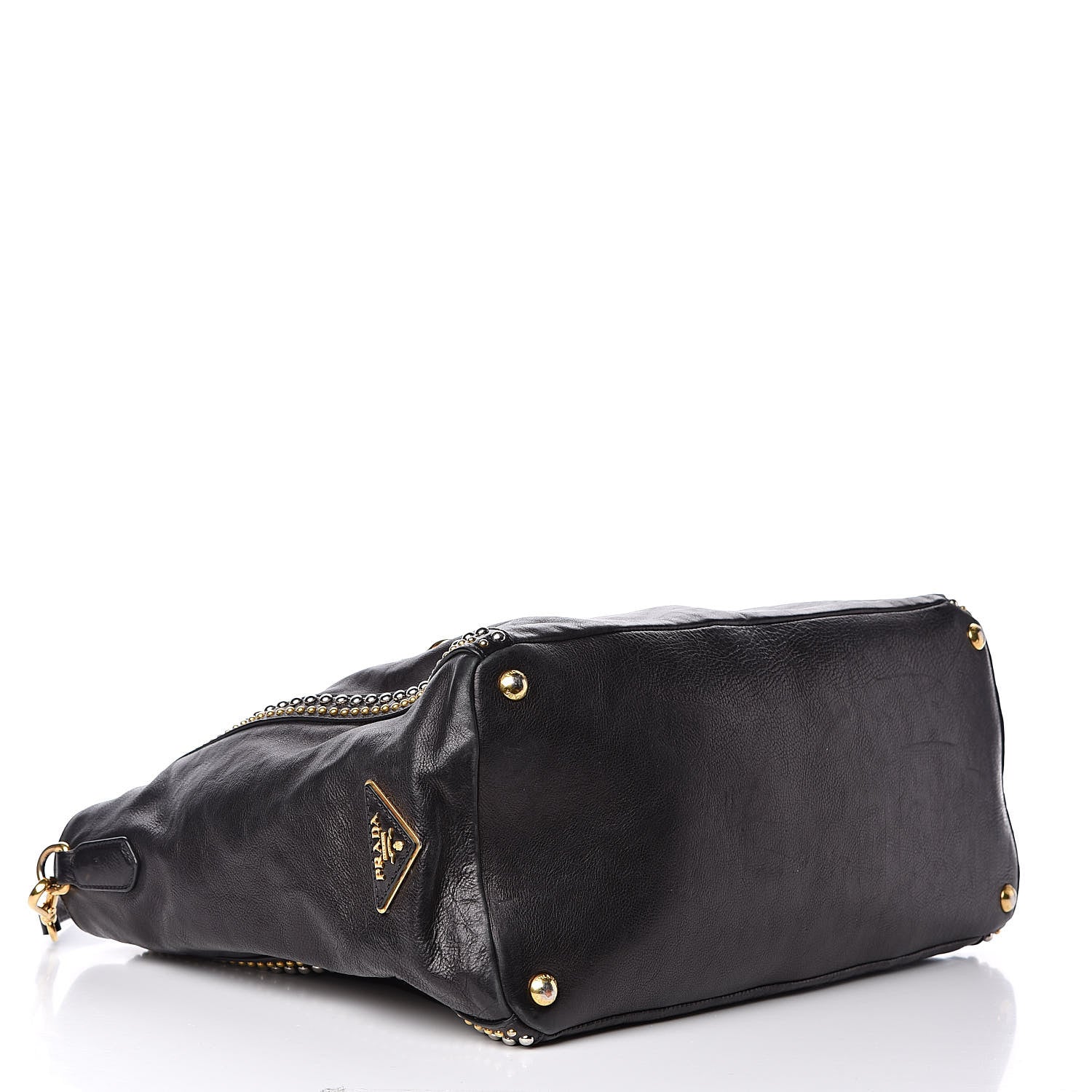Prada Glace Calf Studded Tote Black 4 of 13
