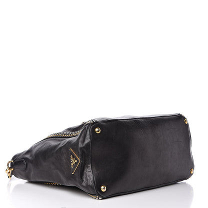 Prada Glace Calf Studded Tote Black 4 of 13