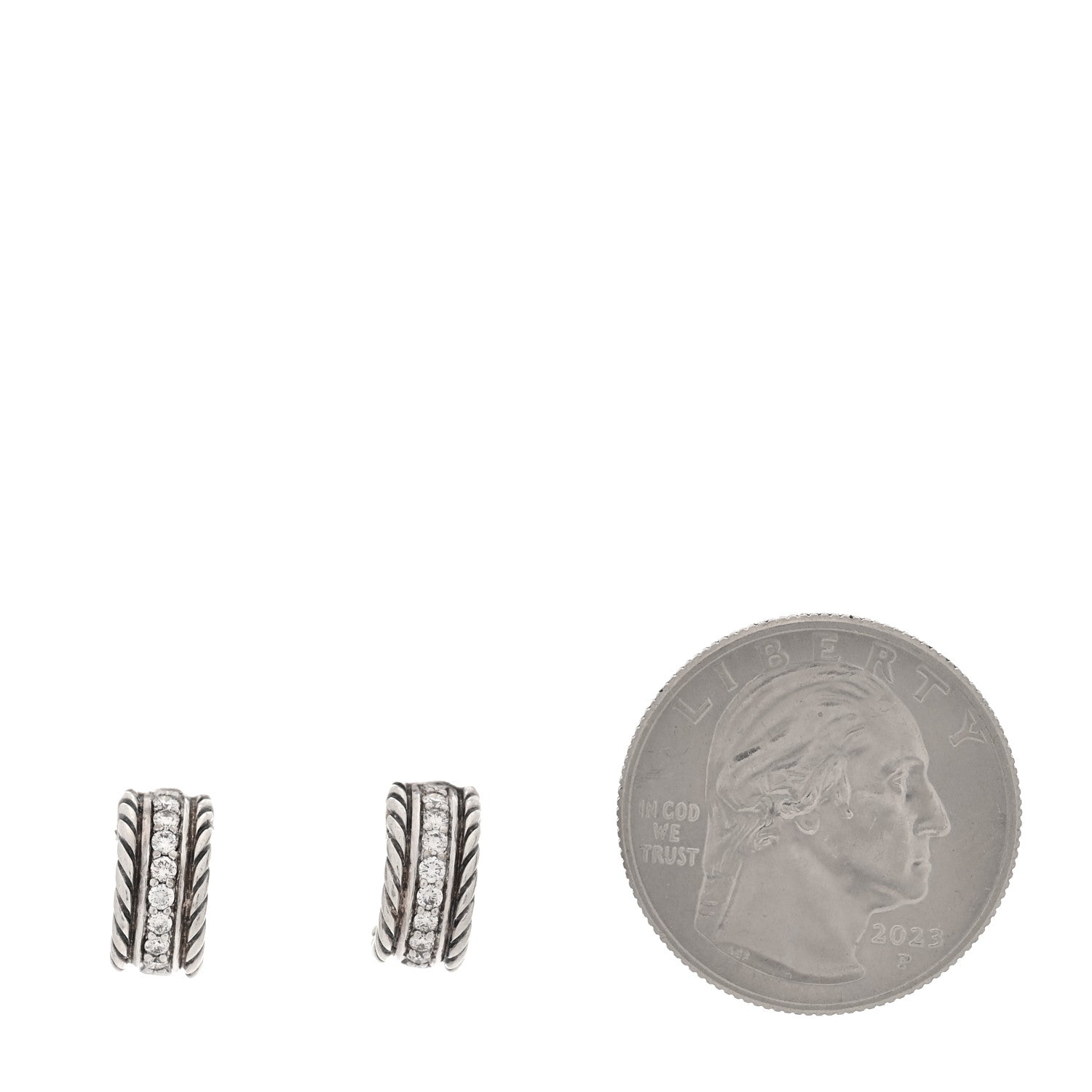 David Yurman Sterling Silver Diamond 12mm Cable Hoop Earrings 3 of 12