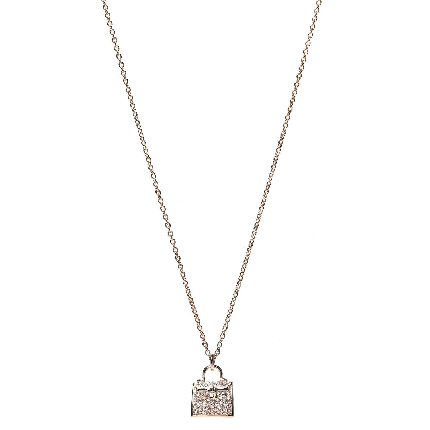 Hermes 18K Rose Gold Diamond Kelly Amulette Pendant Necklace 1 of 7