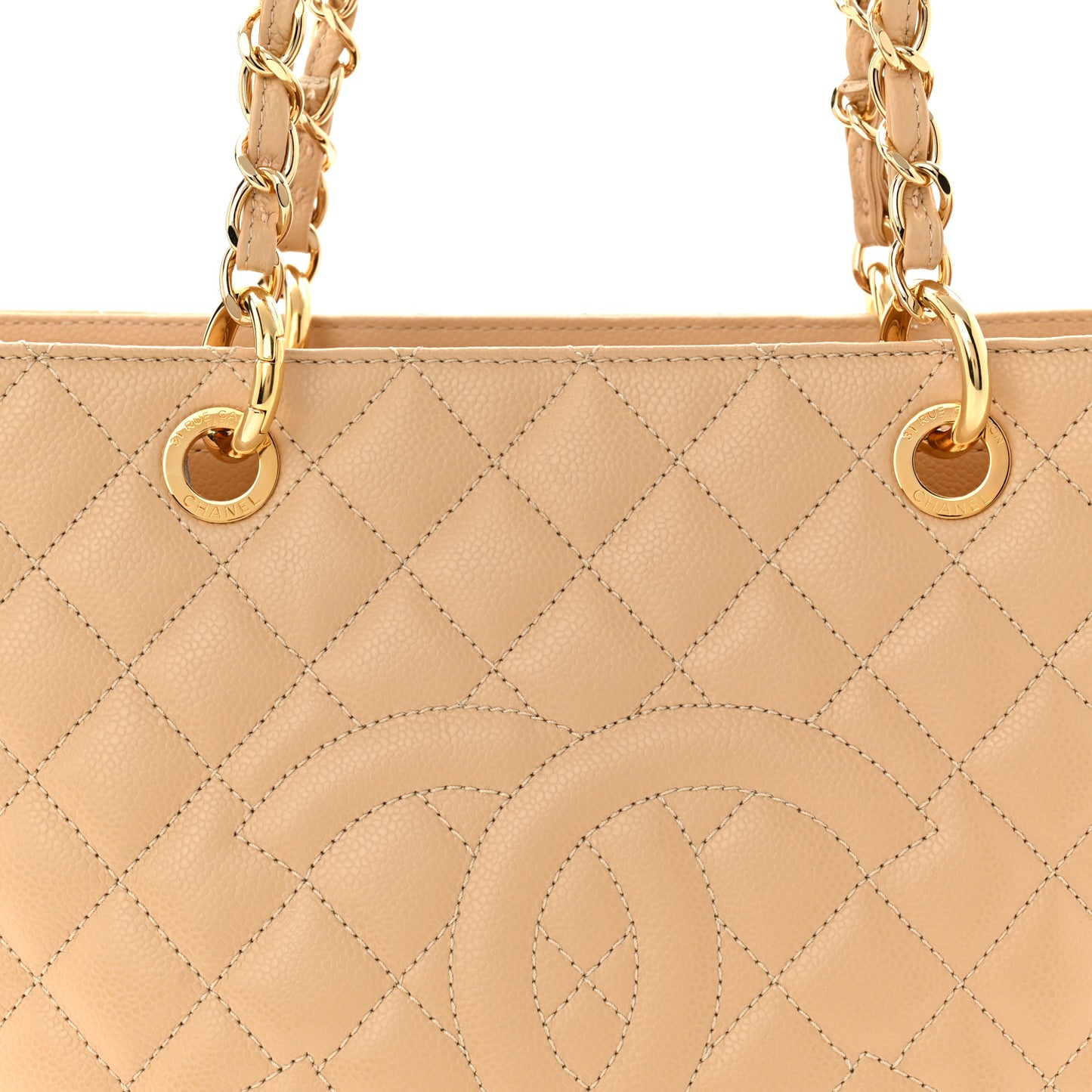 Caviar Quilted Grand Shopping Tote GST Beige Clair