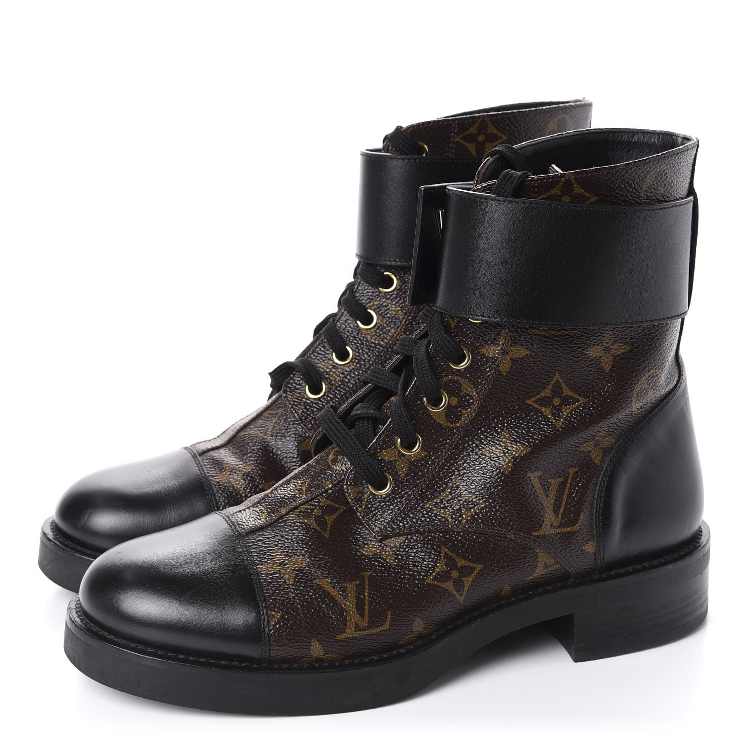 Louis Vuitton Monogram Calfskin Wonderland Flat Ranger Boots 38.5 Black 3 of 10