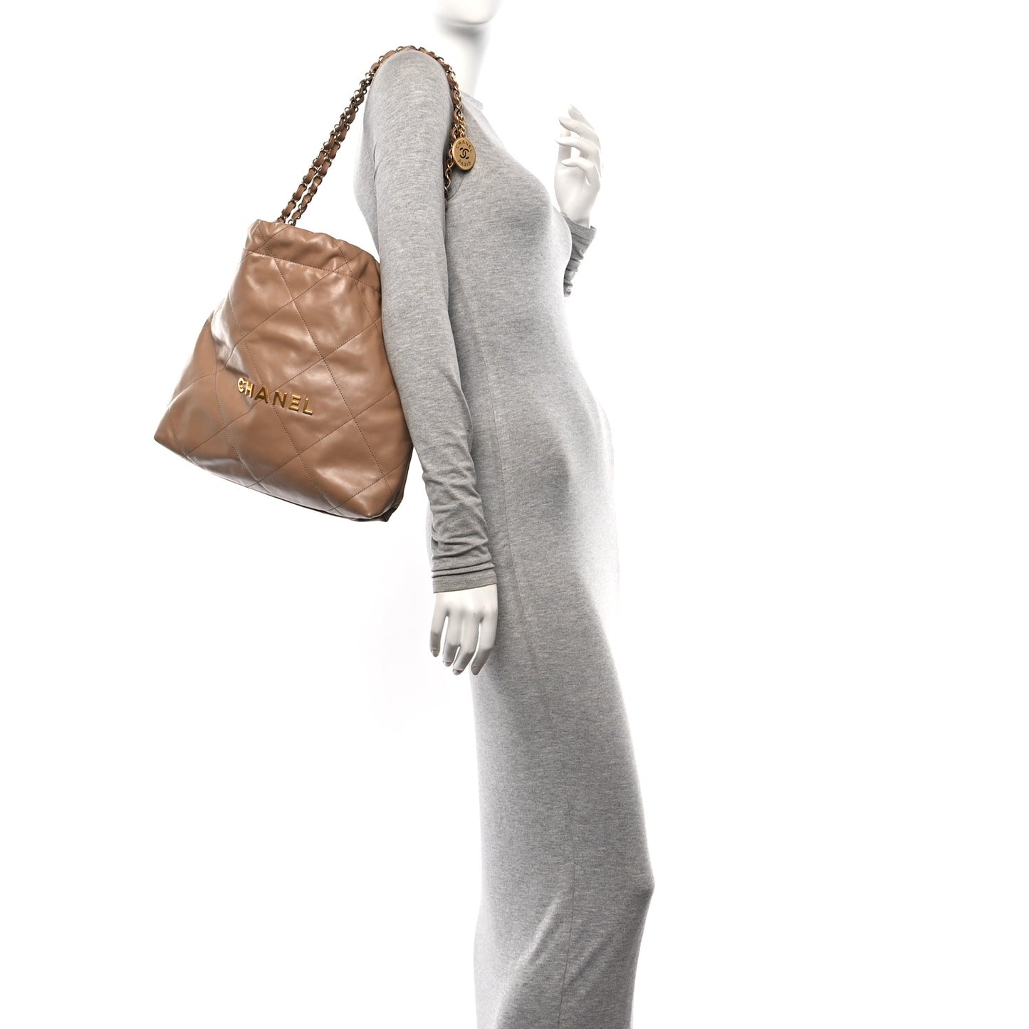 Shiny Calfskin Quilted Small Chanel 22 Beige