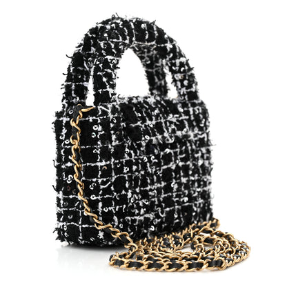 Chanel Tweed Quilted Mini Nano Kelly Shopper Black White 3 of 11