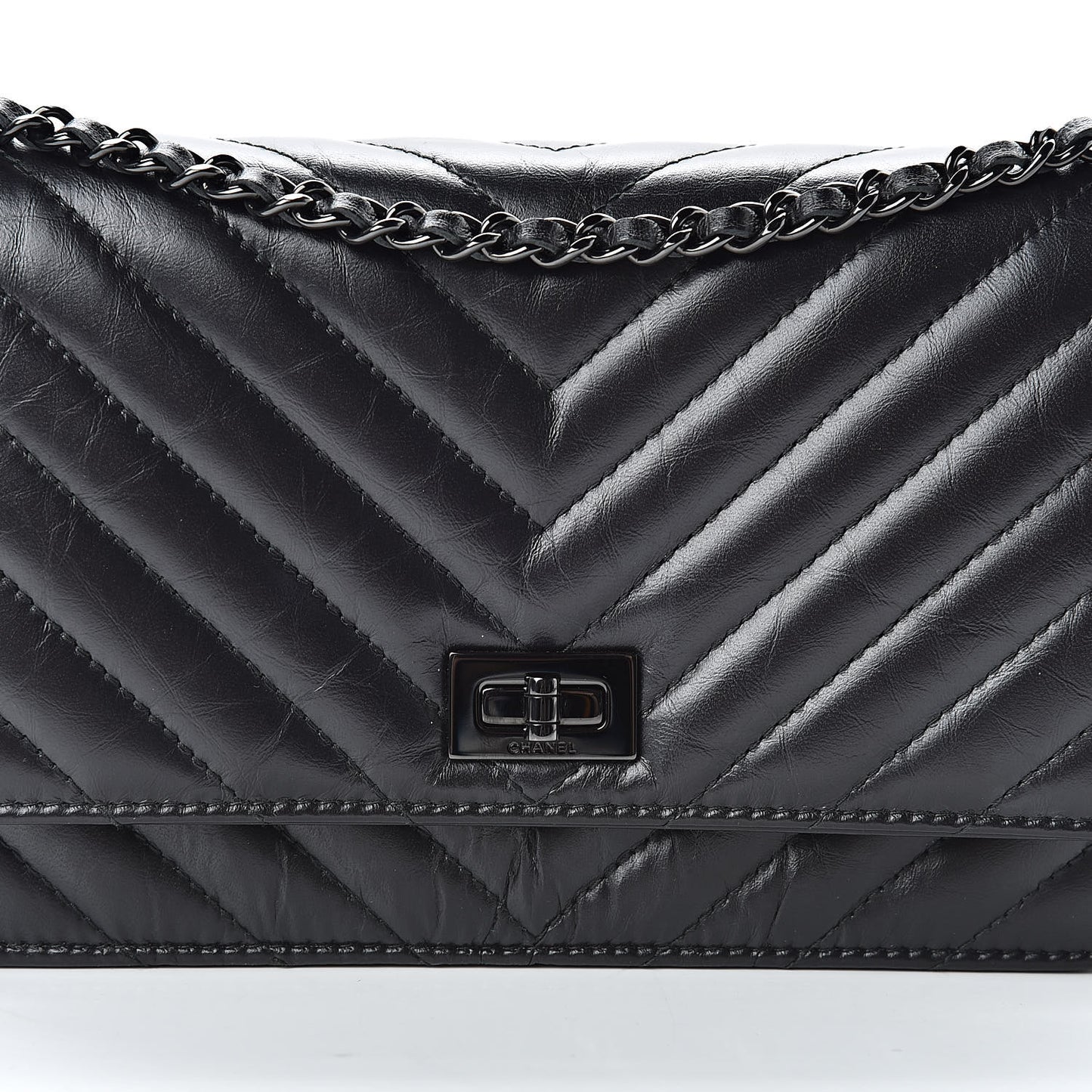 Aged Calfskin Chevron Quilted Reissue Wallet On Chain WOC So Black