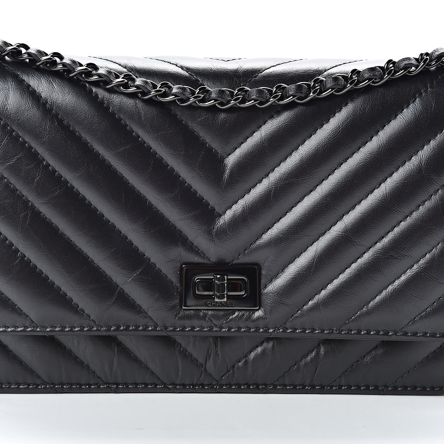 Chanel Aged Calfskin Chevron Quilted Reissue Wallet On Chain WOC So Black 9 of 12