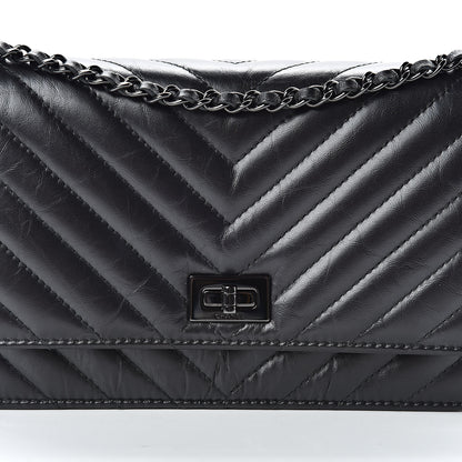 Chanel Aged Calfskin Chevron Quilted Reissue Wallet On Chain WOC So Black 9 of 12