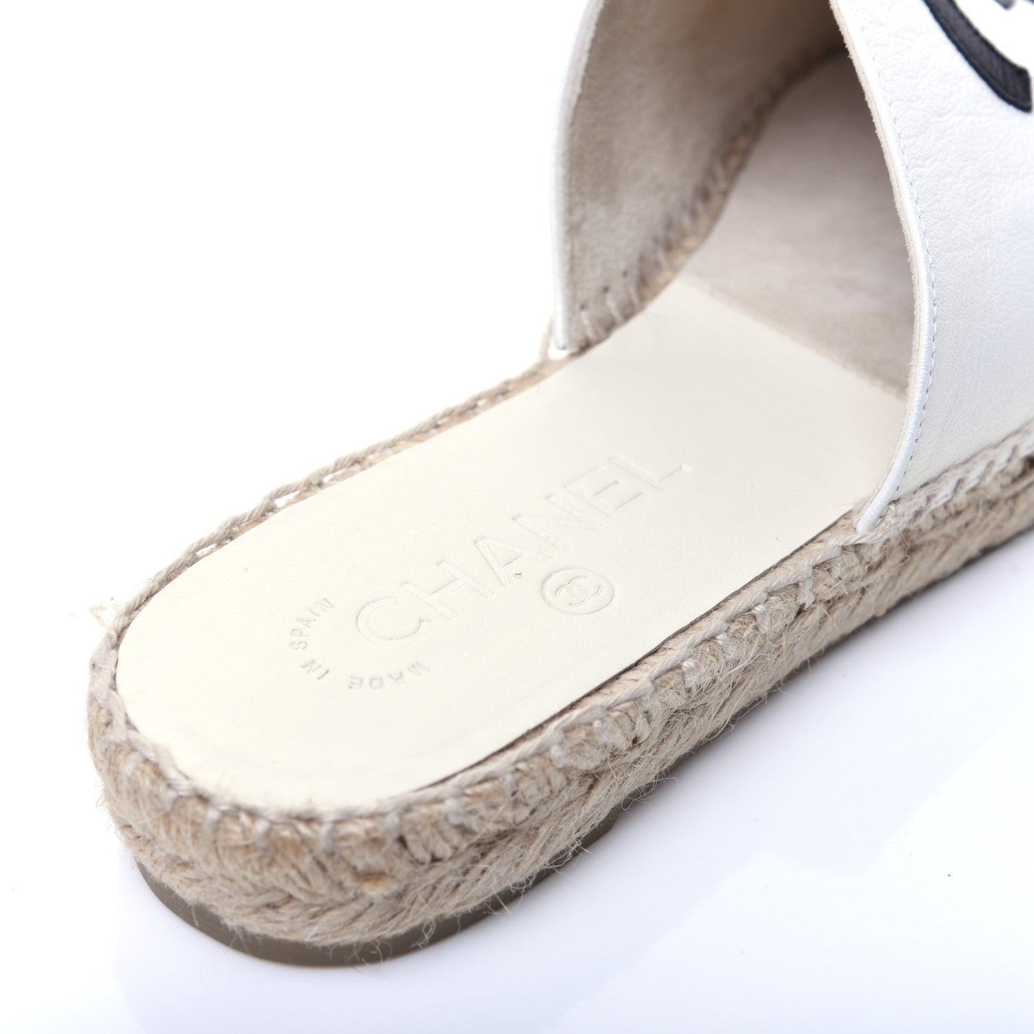 Chanel Iridescent Goatskin CC Espadrille Mules 38 Ivory Black 10 of 10