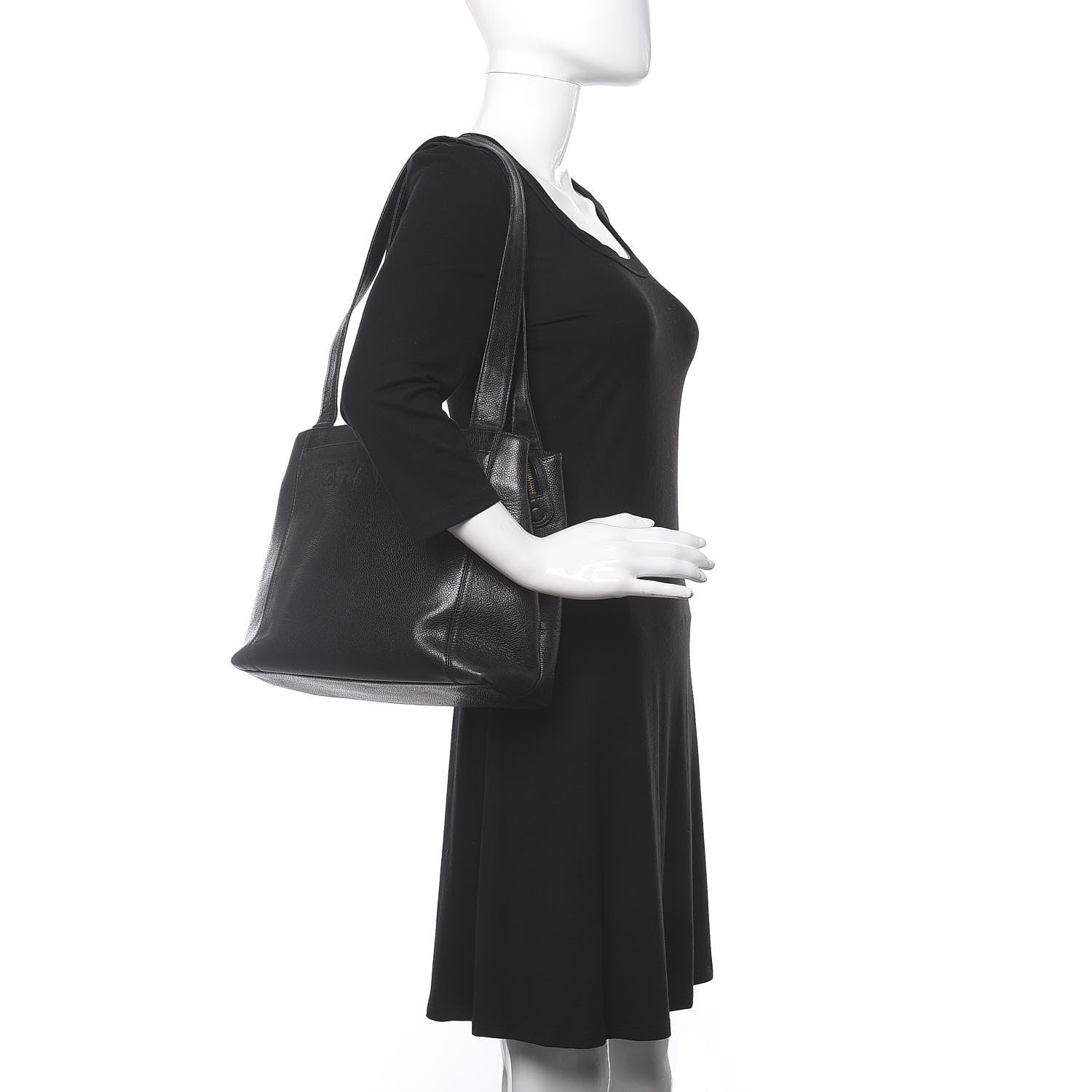 Chanel Caviar Embroidered Logo Shoulder Bag Black 2 of 13