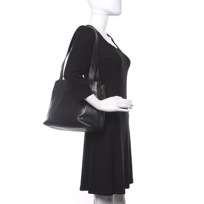 Chanel Caviar Embroidered Logo Shoulder Bag Black 2 of 13