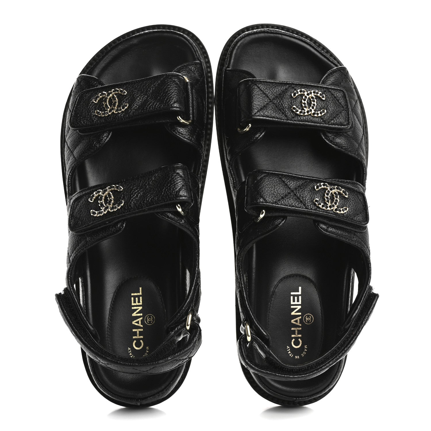 Chanel Grained Calfskin Velcro Dad Sandals 36.5 Black 2 of 11