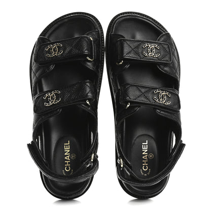 Chanel Grained Calfskin Velcro Dad Sandals 36.5 Black 2 of 11