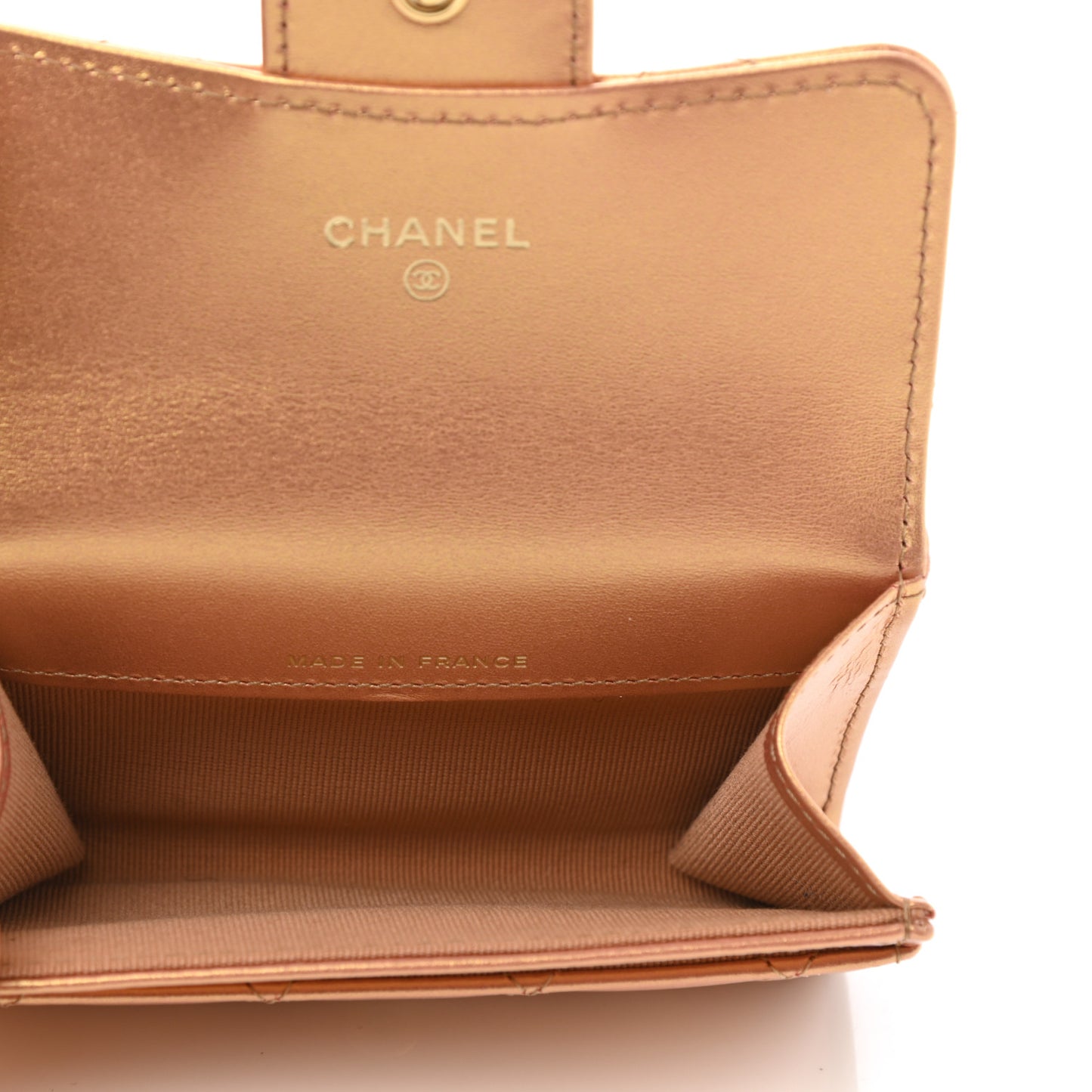 Metallic Lambskin Quilted Flap Card Holder Wallet Golden