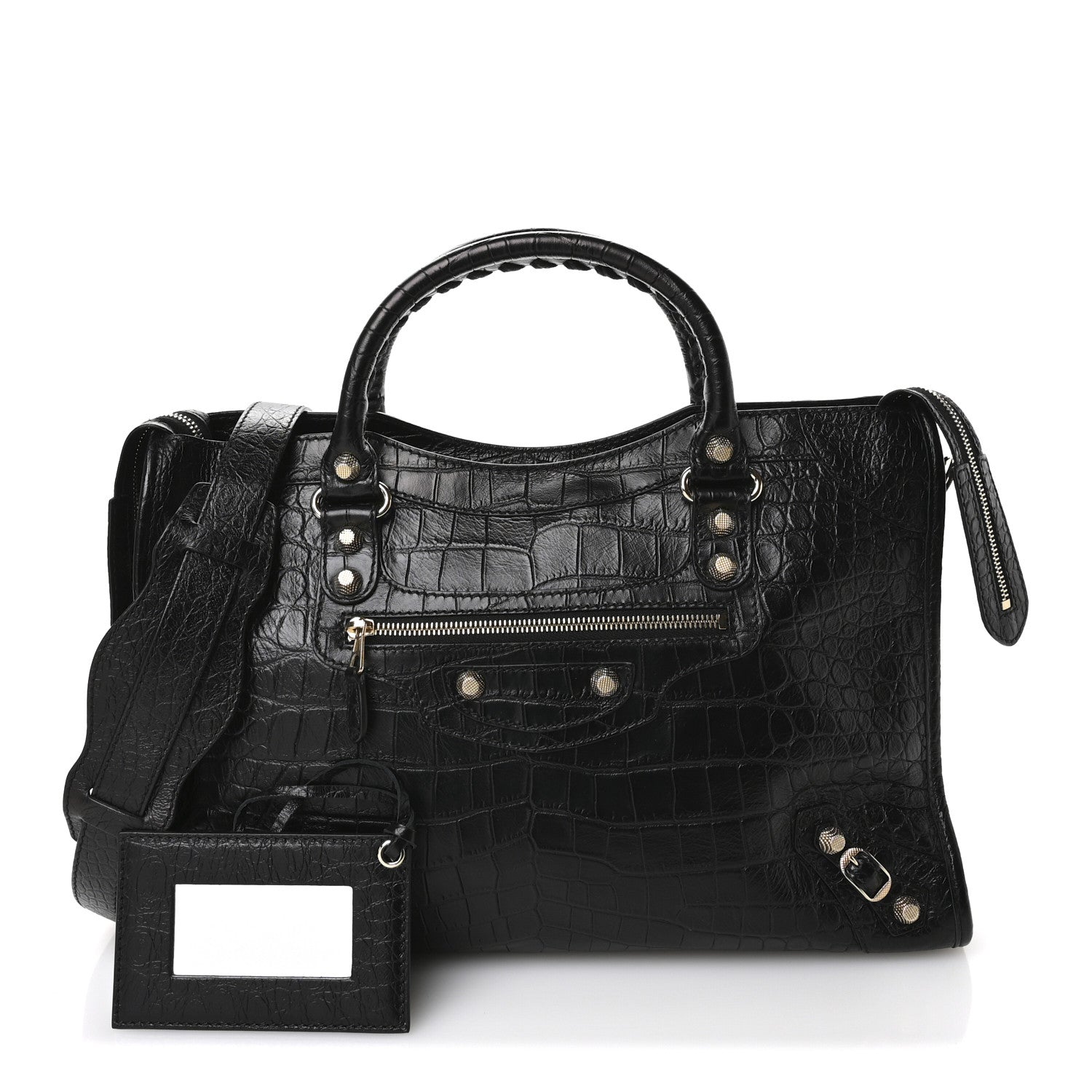 Balenciaga Calfskin Crocodile Embossed Giant 12 Gold Hardware City Black 3 of 11