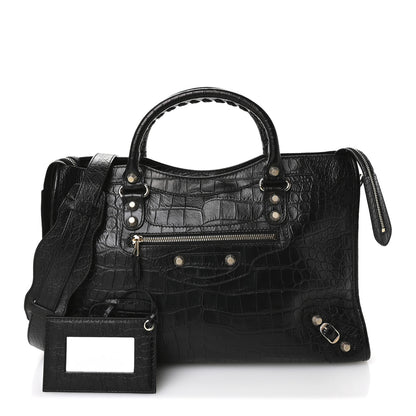 Balenciaga Calfskin Crocodile Embossed Giant 12 Gold Hardware City Black 3 of 11