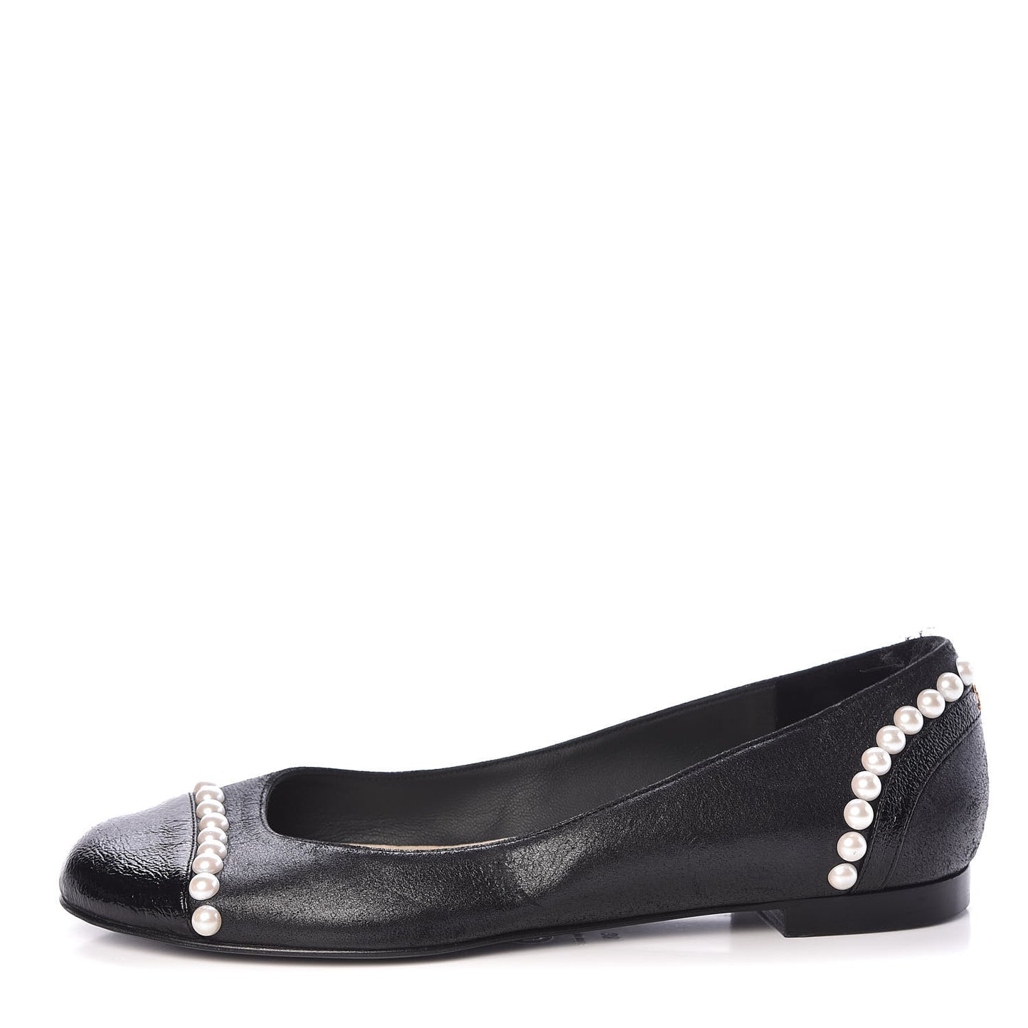 Iridescent Lambskin Pearl Ballerina Flats 38 Black
