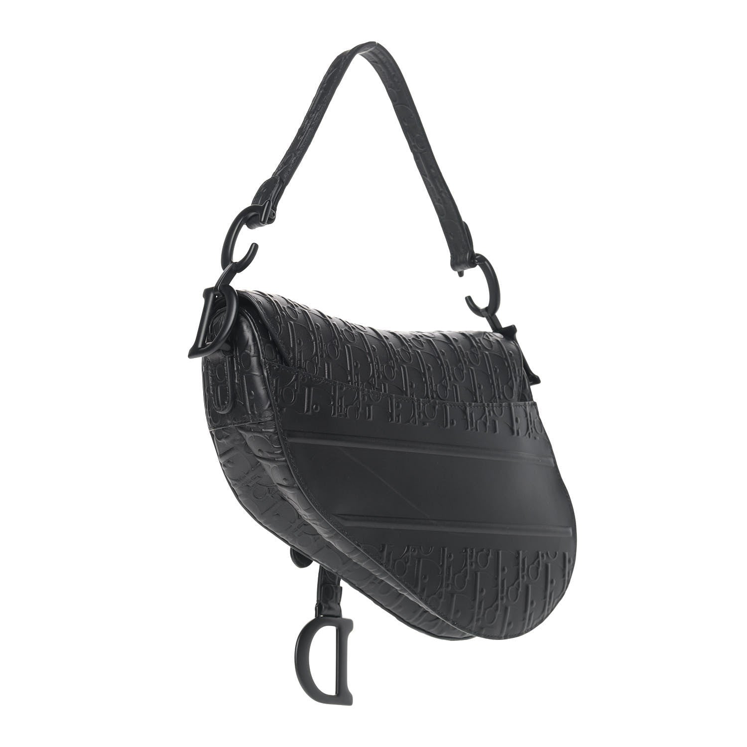 Christian Dior Calfskin Embossed Oblique Saddle Bag Black 3 of 12
