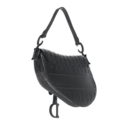Christian Dior Calfskin Embossed Oblique Saddle Bag Black 3 of 12