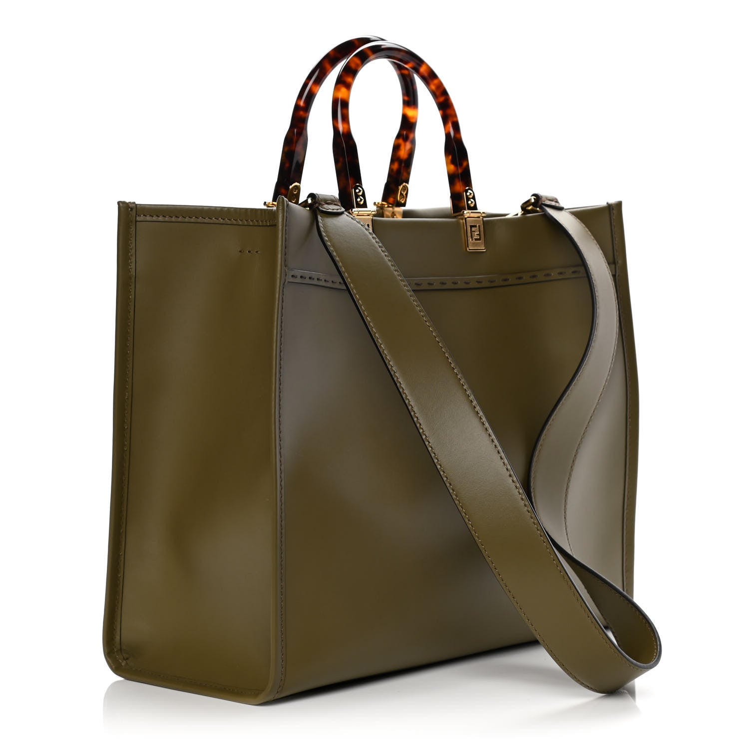 Fendi Vitello King Plexiglass Logo Embossed Medium Fendi Sunshine Shopper Tote Wood 2 of 9