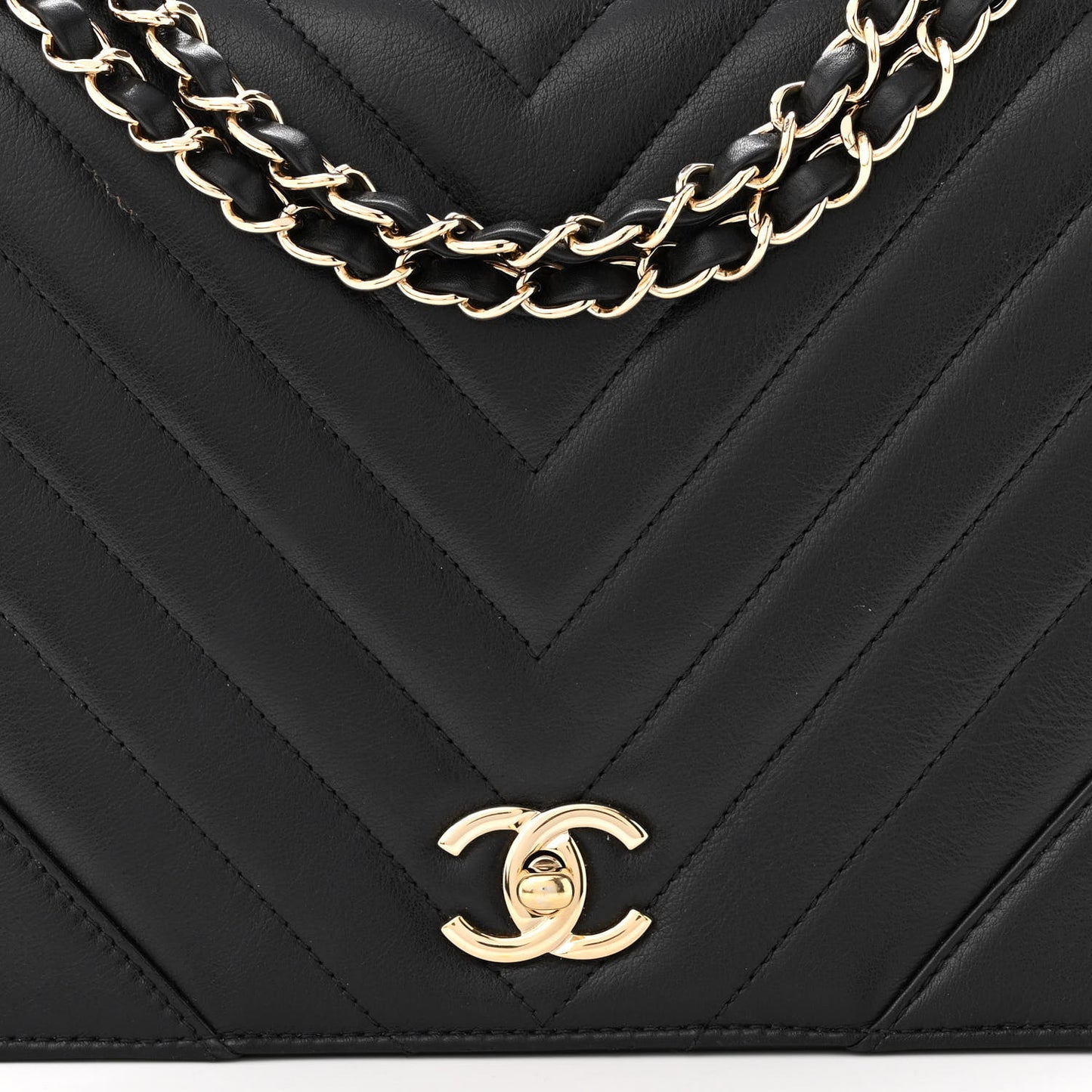 Calfskin Chevron Quilted Medium Statement Flap Black
