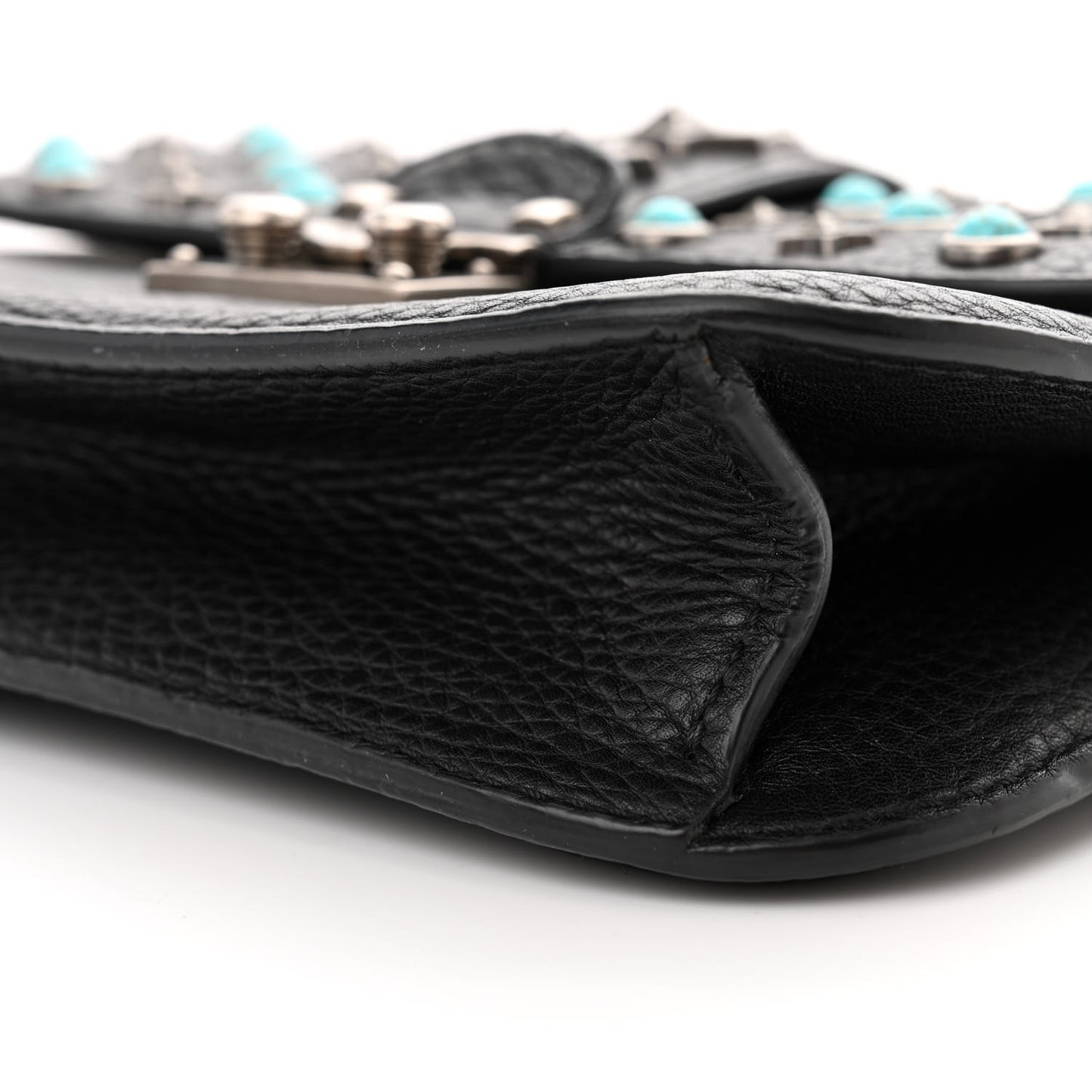 Pebbled Calfskin Star Studded Small Lock Flap Black