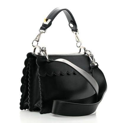 Fendi Vitello Liberty Pearl Bi-Color Flowers and Bows Scalloped Studded Kan I Shoulder Bag Black Camelia 3 of 13