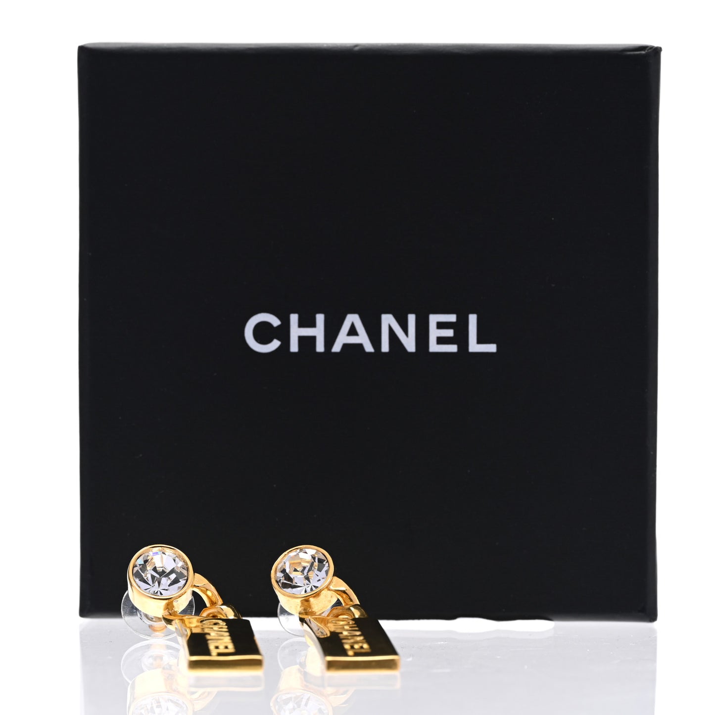 Crystal Tag Drop Earrings Gold