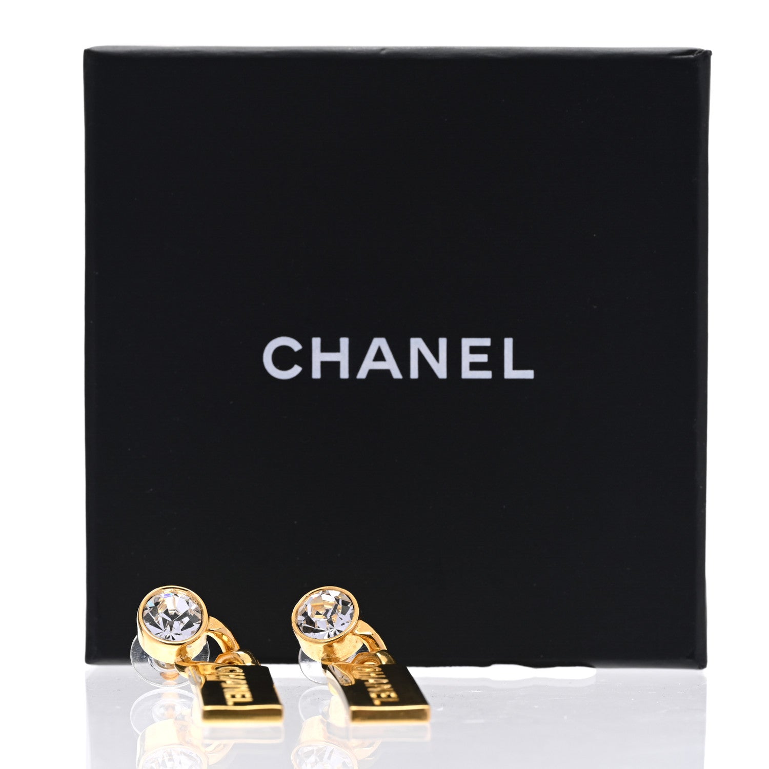 Chanel Crystal Tag Drop Earrings Gold 5 of 5