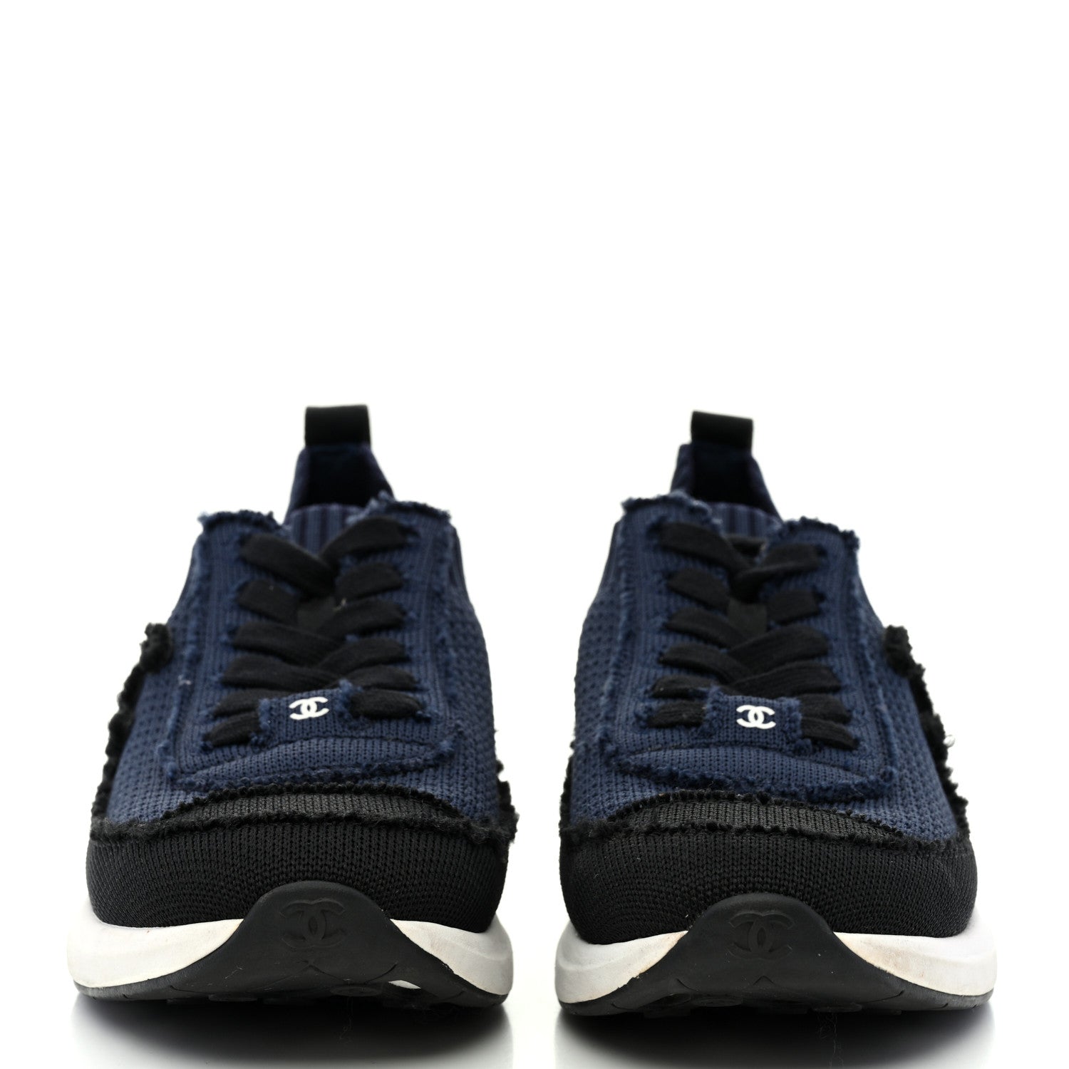 Chanel Fabric Logo Sneakers 36.5 Navy Black 2 of 9