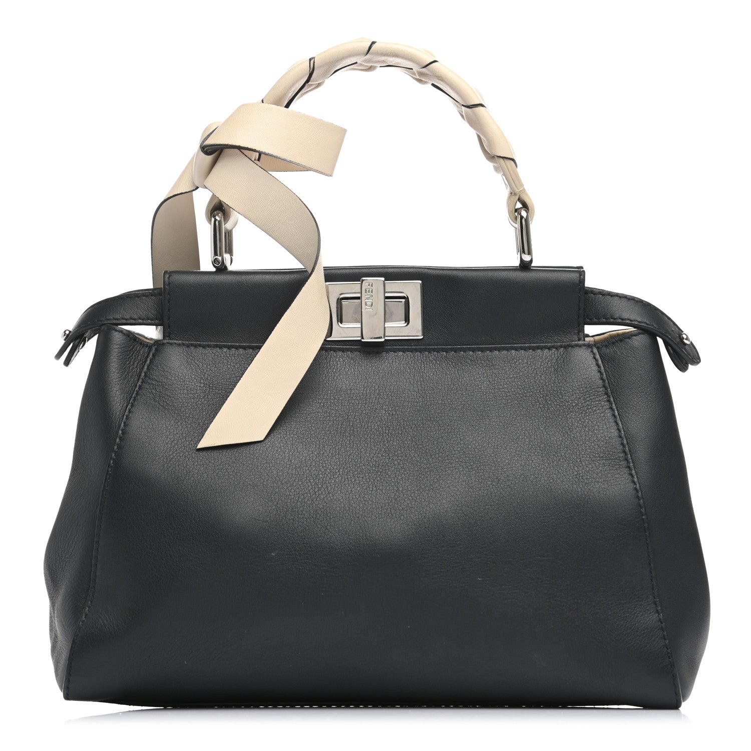 Fendi Vitello Seta Nappa Ribbon Mini Peekaboo Iconic Satchel Blue Notte Camelia 1 of 13