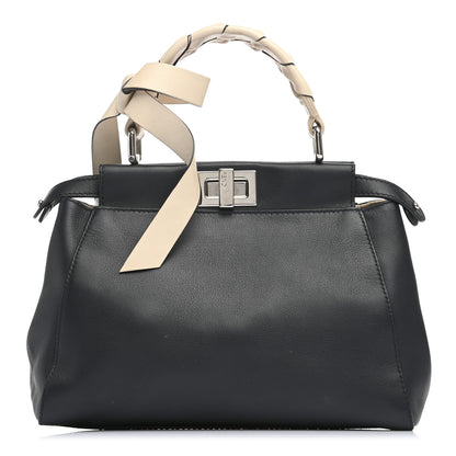 Fendi Vitello Seta Nappa Ribbon Mini Peekaboo Iconic Satchel Blue Notte Camelia 1 of 13