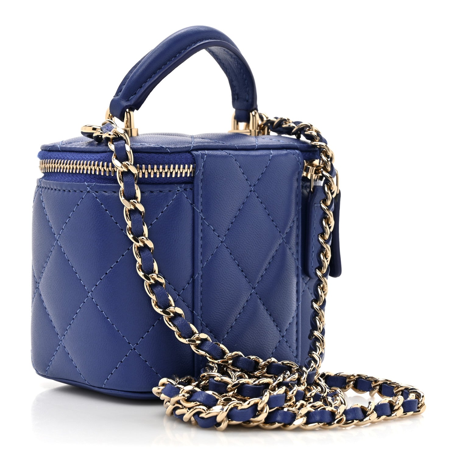 Chanel Lambskin Quilted Top Handle Mini Vanity Case With Chain Blue 3 of 11