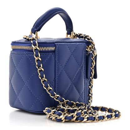 Chanel Lambskin Quilted Top Handle Mini Vanity Case With Chain Blue 3 of 11