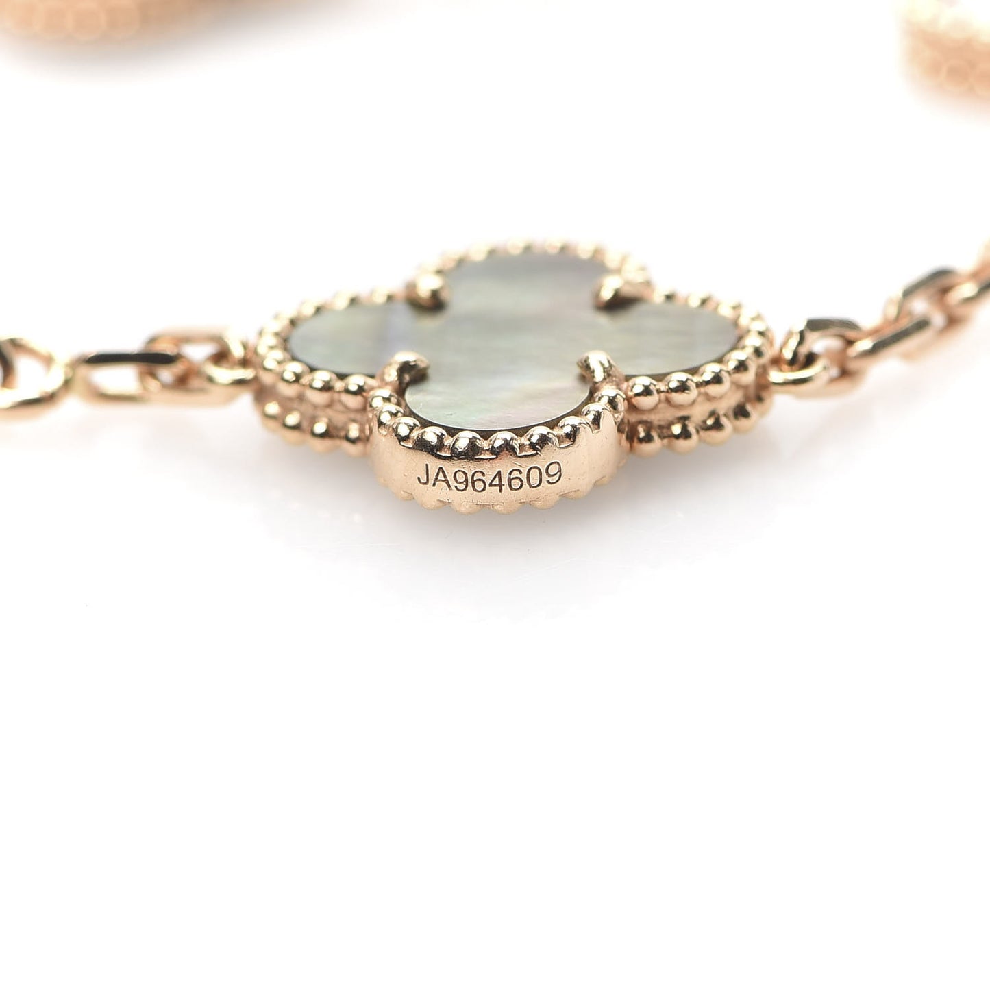 18K Rose Gold Diamond Gray Mother of Pearl 5 Motifs Vintage Alhambra Bracelet