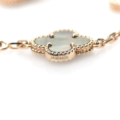 Van Cleef & Arpels 18K Rose Gold Diamond Gray Mother of Pearl 5 Motifs Vintage Alhambra Bracelet 5 of 7