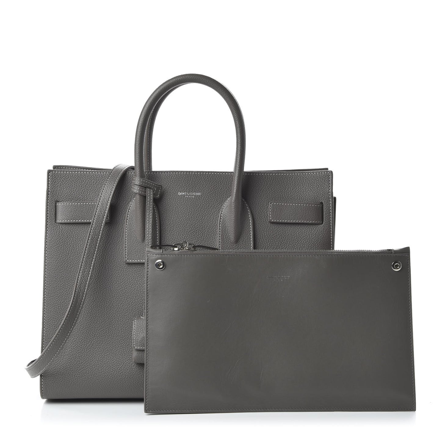 Grained Calfskin Topstitch Small Sac De Jour Grey