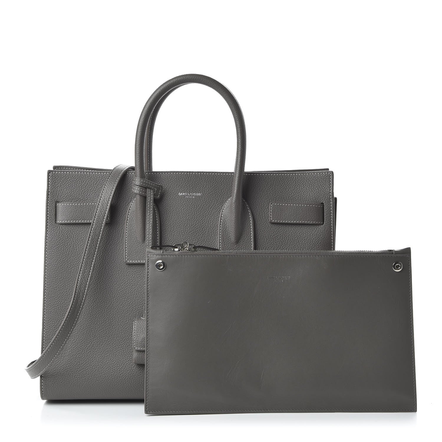 Saint Laurent Grained Calfskin Topstitch Small Sac De Jour Grey 1 of 13