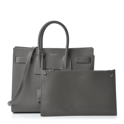 Saint Laurent Grained Calfskin Topstitch Small Sac De Jour Grey 1 of 13