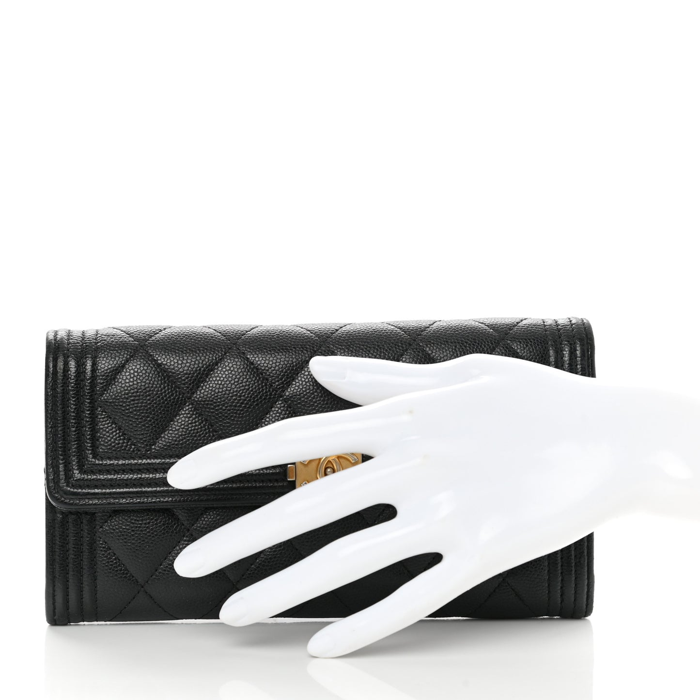 Caviar Quilted Large Boy Gusset Flap Wallet Black