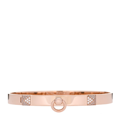 Hermes 18K Rose Gold Diamond PM Collier De Chien Bracelet LG 1 of 4