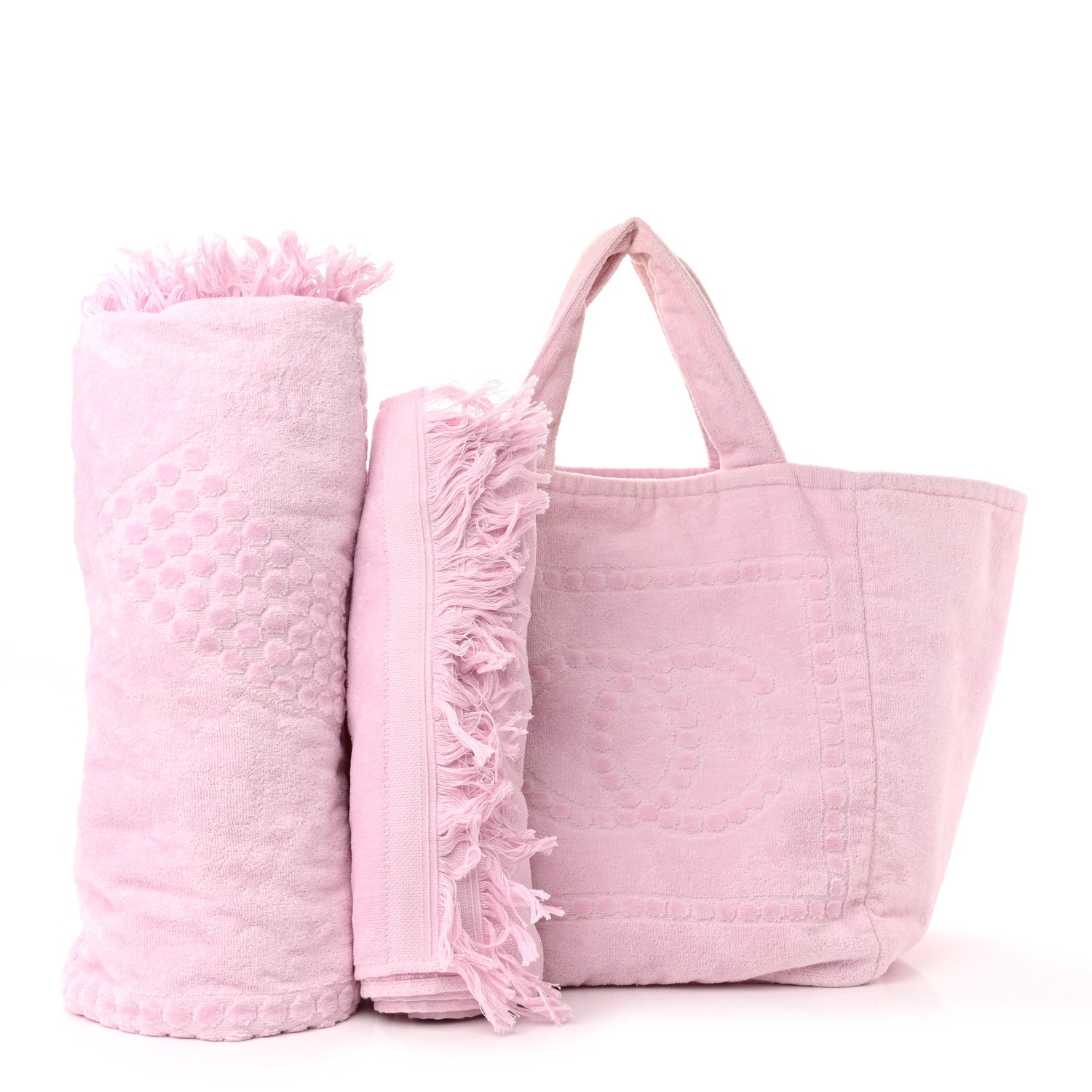Chanel Terry Cotton CC Beach Tote Towel Set Pink 1 of 11
