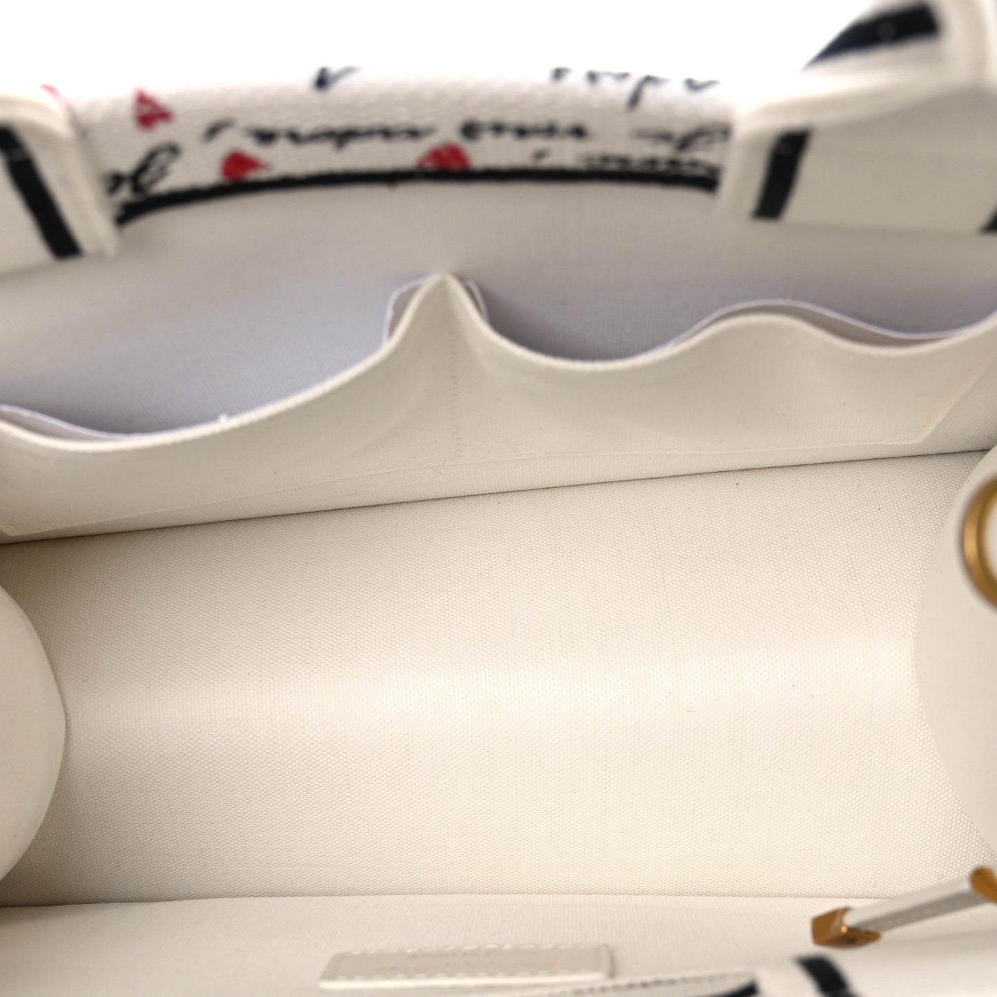 Calfskin Canvas Embroidered Small Dioramour Je Vous Adore Book Tote With Strap White Black Red