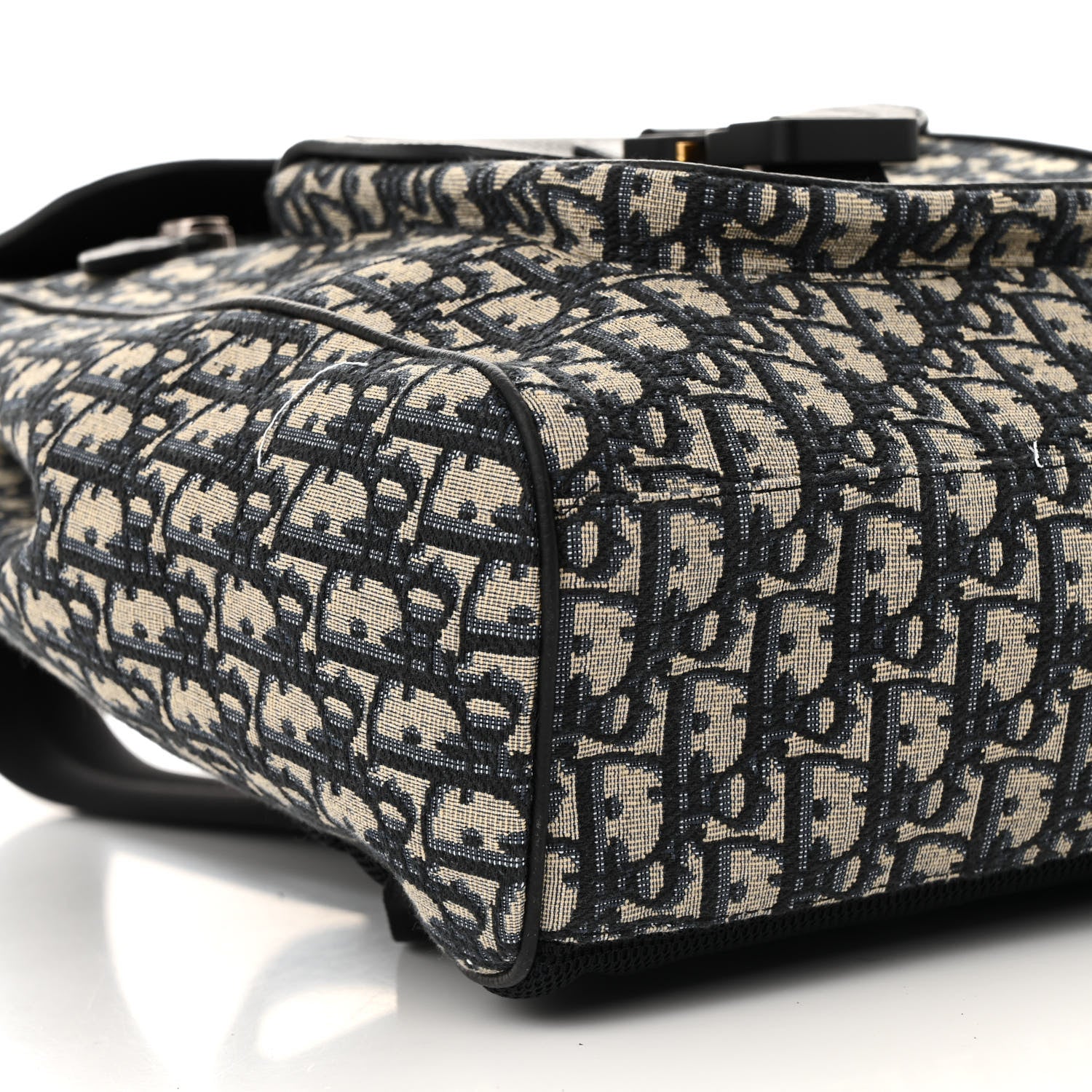 Christian Dior Oblique Jacquard Grained Calfskin Drawstring Saddle Backpack Beige Black 9 of 11