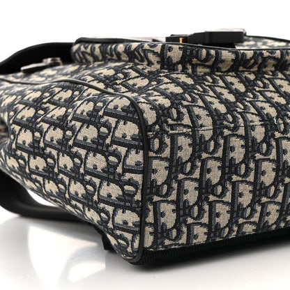 Christian Dior Oblique Jacquard Grained Calfskin Drawstring Saddle Backpack Beige Black 9 of 11