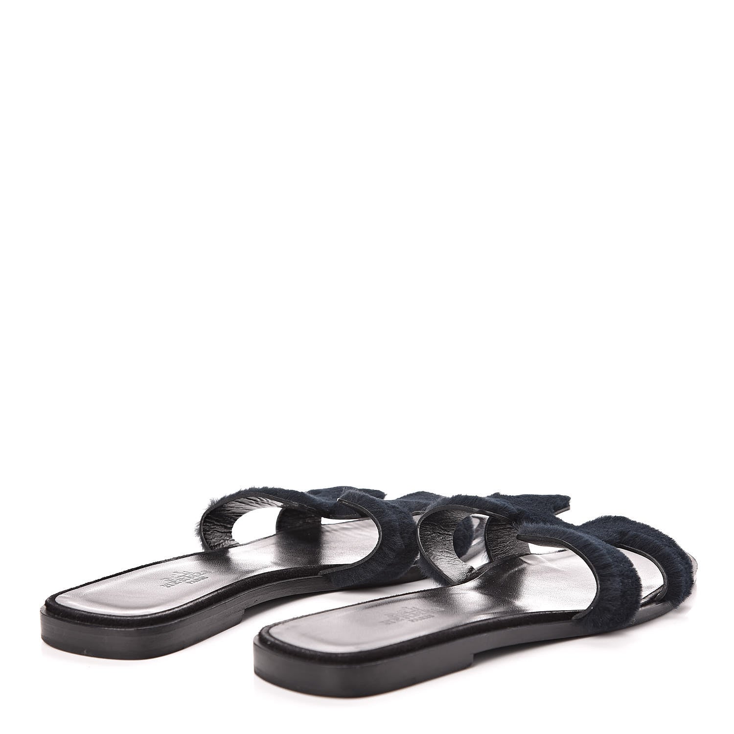 Hermes Sheared Mink Womens Oran Sandals 37 Black 4 of 7