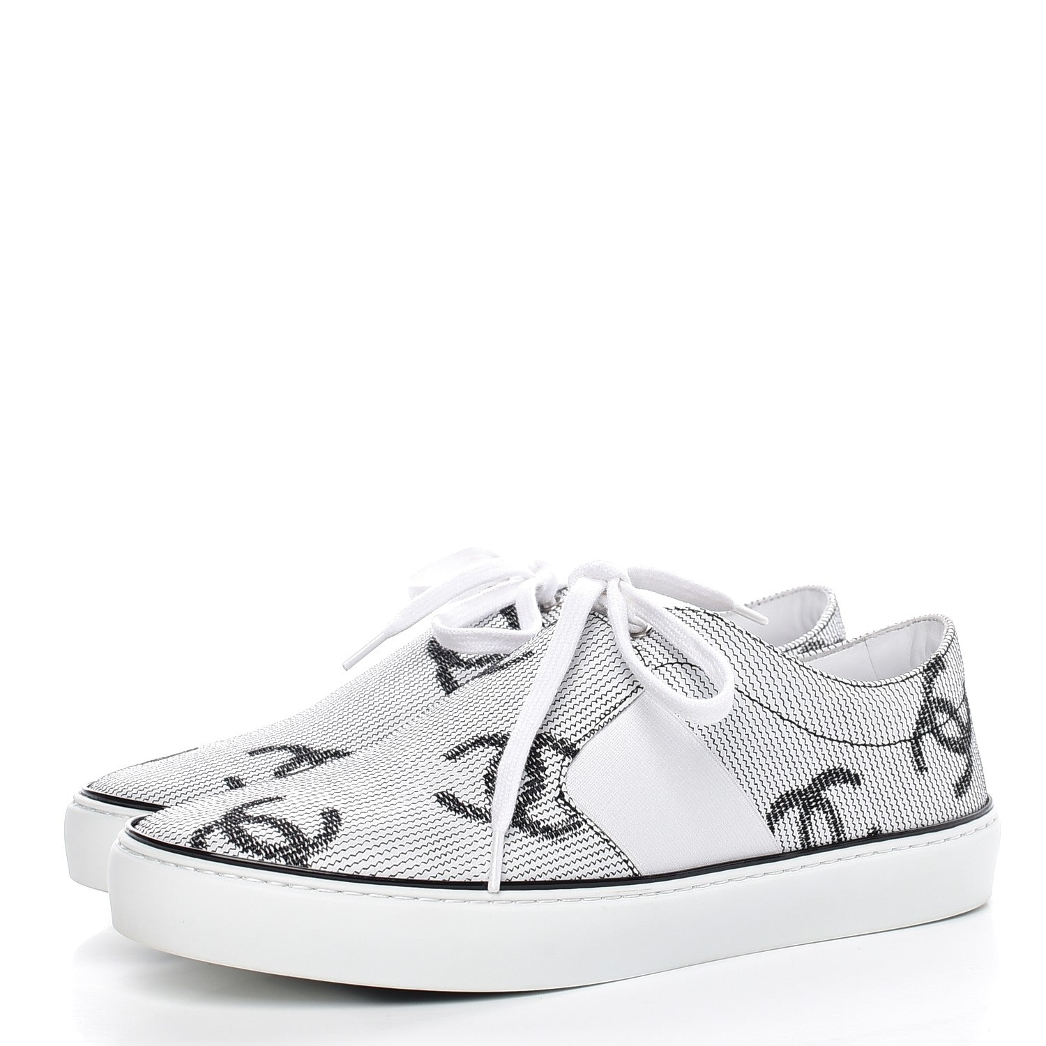 Chanel Embroidered Calfskin Womens CC Sneakers 38.5 Black White 3 of 11