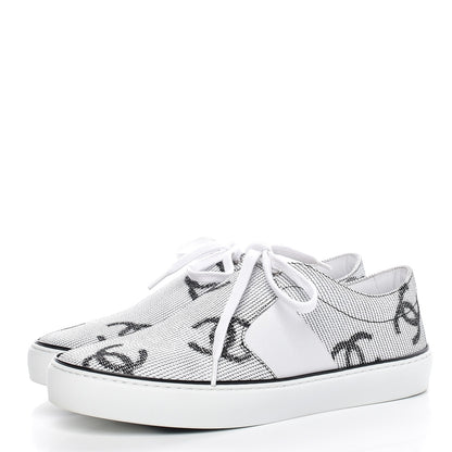Chanel Embroidered Calfskin Womens CC Sneakers 38.5 Black White 3 of 11