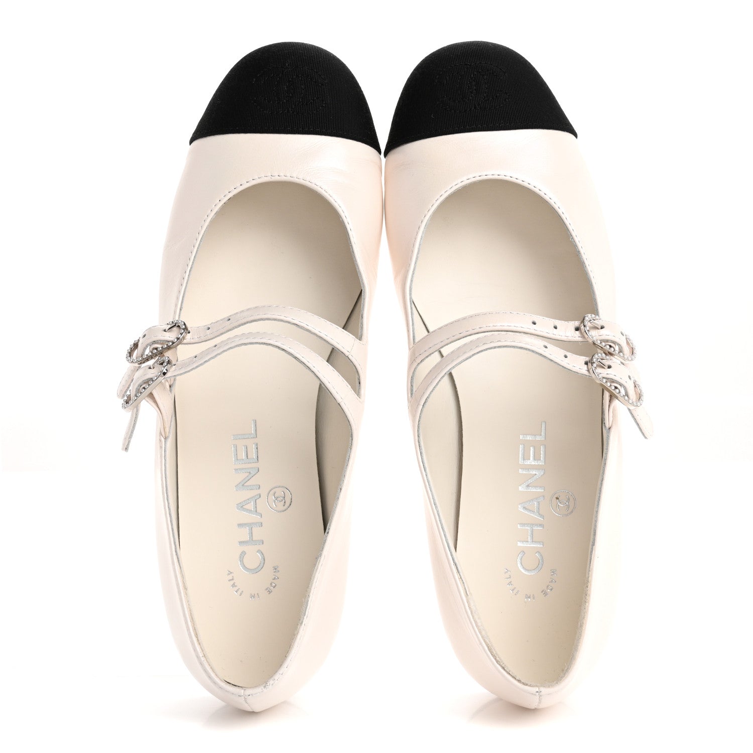 Chanel Lambskin Grosgrain Pearl Mary Jane Flats 36 White Black